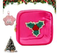 Christmas Preppy Patch Makeup Bags, 12 Pcs Xmas Mini Zippered Pouch, 12-Pack Christmas Mini Clear Zippered Pouch, Pouches Daily Use Storage Purse, for Xmas, New Year, Travel (A)