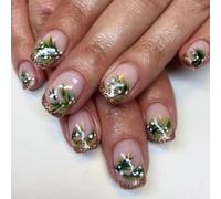 Christmas Press On Nails Square False French Tip Designs Christmas Tree Stick On Full Covers 24pcs Stick On Nails