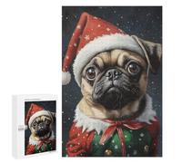 Christmas Pug in Santa Hat Puzzle 1000 Pièces Educa Jouet en Bois Cadeau Unique Décoration Intérieure Jeu Éducatif Challenge Toy Adultes Et Enfants À Partir De 14 Ans 1000 PCS