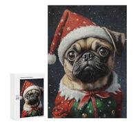 Christmas Pug in Santa Hat Puzzle 300 Pièces Educa Jouet en Bois Cadeau Unique Décoration Intérieure Jeu Éducatif Challenge Toy Adultes Et Enfants À Partir De 14 Ans 300 PCS