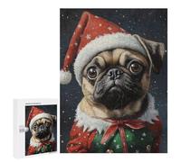Christmas Pug in Santa Hat Puzzle 500 Pièces Educa Jouet en Bois Cadeau Unique Décoration Intérieure Jeu Éducatif Challenge Toy Adultes Et Enfants À Partir De 14 Ans 500 PCS