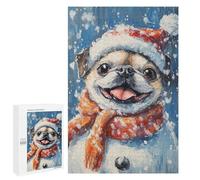 Christmas Pug Snowman Painting Puzzle 1000 Pièces Educa Jouet en Bois Cadeau Unique Décoration Intérieure Jeu Éducatif Challenge Toy Adultes Et Enfants À Partir De 14 Ans 1000 PCS