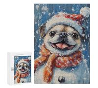 Christmas Pug Snowman Painting Puzzle 1000 Pièces Educa Jouet en Bois Cadeau Unique Décoration Intérieure Jeu Éducatif Challenge Toy Adultes Et Enfants À Partir De 14 Ans 300 PCS