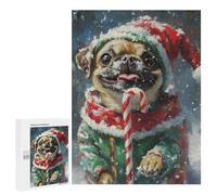 Christmas Pug with Candy Cane Puzzle 1000 Pièces Educa Jouet en Bois Cadeau Unique Décoration Intérieure Jeu Éducatif Challenge Toy Adultes Et Enfants À Partir De 14 Ans 500 PCS