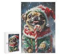 Christmas Pug with Candy Cane Puzzle 1000 Pièces Educa Jouet en Bois Cadeau Unique Décoration Intérieure Jeu Éducatif Challenge Toy Adultes Et Enfants À Partir De 14 Ans 1000 PCS
