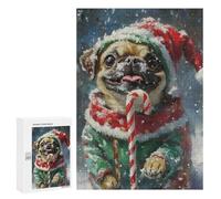 Christmas Pug with Candy Cane Puzzle 300 Pièces Educa Jouet en Bois Cadeau Unique Décoration Intérieure Jeu Éducatif Challenge Toy Adultes Et Enfants À Partir De 14 Ans 300 PCS