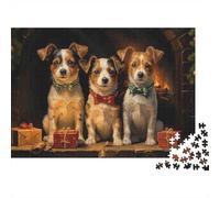 Christmas Puppies Sitting Colourful Three Terrier Dogs 1000 Pieces Jigsaws Adults The Impossible Challenge Home Activity 38x26cm/1000pcs