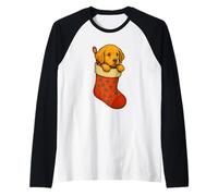 Christmas Puppy in Stocking Cute Holiday Dog Winter Manche Raglan
