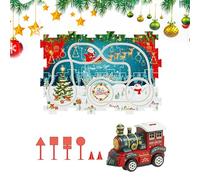 Christmas Puzzle Track Set - Jigsaw Car Train Educational Toy, Fun Interactive Construction Play, Bright Sturdy Pieces, Safe Learning Game | Holiday Family Activity School Use for Children Boys Girls
