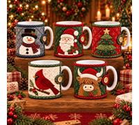 Christmas Quilted Mug Cozy Sewing Kit, DIY Craft Kit for Beginners (#ALL) | DIY Christmas Quilted Mug Cozy Sewing Kit with Pre-Cut Fabric Pattern, Festive Design for Mugs, Holiday Gifts and Decor