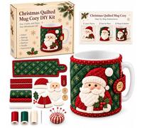 Christmas Quilted Mug Cozy Sewing Kit, DIY Craft Kit for Beginners (#B) | DIY Christmas Quilted Mug Cozy Sewing Kit with Pre-Cut Fabric Pattern, Festive Design for Mugs, Holiday Gifts and Decor