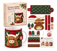 Christmas Quilted Mug Cozy Sewing Kit, DIY Craft Kit for Beginners (#C) | DIY Christmas Quilted Mug Cozy Sewing Kit with Pre-Cut Fabric Pattern, Festive Design for Mugs, Holiday Gifts and Decor