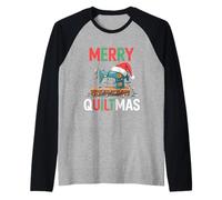 Christmas Quilting Machin with Xmas Light TeeMerry Quiltmas Manche Raglan
