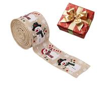 Christmas Ribbon, Cloth 196.85x19.69 Inch - Brown Burlap Ribbon with Snowman Design, Tree, Balloon, Flower, Wired Ribbõn for Crafts Wrapping DIY Craft Sewing Tree Cake Wreath Bow