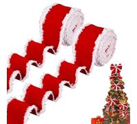 Christmas Ribbon Roll - 2 Pack Red Burlap Strip for Tree Wreath Garland and Table Décor, Rustic Holiday Craft Ribbon for Cake Bouquet Party and Family Gathering, Christmas Decoration Use, 2.48 Inches