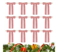 Christmas Ribbons, Wreath Bows, 12 Pieces Striped, Ready Tied Decor, | Tree Trimmings, Seasonal Bows, 12 Count Striped, Pre Tied Adornments, Decorative Accents for Apartment Bedroom Study