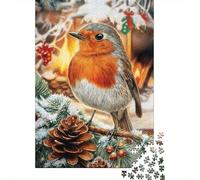 Christmas Robin Bird 1000 Piece Puzzle for Adults Winter Robin on Branch Fun and Challenging Family Game & Great Gift Idea 70x50cm 1000pcs