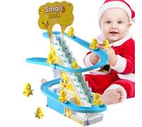 Christmas Roller Coaster Toy - Duck Climbing Stairs Track 27.5x14x24.5cm | Interactive Duck Chasing Race Game with Lights and Music for Kids, Christmas Party Favors, Age 3+
