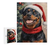 Christmas Rottweiler Portrait Puzzle 1000 Pièces Educa Jouet en Bois Cadeau Unique Décoration Intérieure Jeu Éducatif Challenge Toy Adultes Et Enfants À Partir De 14 Ans 500 PCS