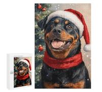 Christmas Rottweiler Portrait Puzzle 1000 Pièces Educa Jouet en Bois Cadeau Unique Décoration Intérieure Jeu Éducatif Challenge Toy Adultes Et Enfants À Partir De 14 Ans 1000 PCS