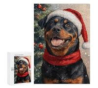 Christmas Rottweiler Portrait Puzzle 1000 Pièces Educa Jouet en Bois Cadeau Unique Décoration Intérieure Jeu Éducatif Challenge Toy Adultes Et Enfants À Partir De 14 Ans 300 PCS