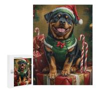 Christmas Rottweiler with Presents Puzzle 1000 Pièces Educa Jouet en Bois Cadeau Unique Décoration Intérieure Jeu Éducatif Challenge Toy Adultes Et Enfants À Partir De 14 Ans 500 PCS