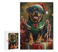 Christmas Rottweiler with Presents Puzzle 1000 Pièces Educa Jouet en Bois Cadeau Unique Décoration Intérieure Jeu Éducatif Challenge Toy Adultes Et Enfants À Partir De 14 Ans 300 PCS
