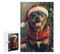 Christmas Rottweiler with Santa Hat -1 Puzzle 1000 Pièces Educa Jouet en Bois Cadeau Unique Décoration Intérieure Jeu Éducatif Challenge Toy Adultes Et Enfants À Partir De 14 Ans 1000 PCS