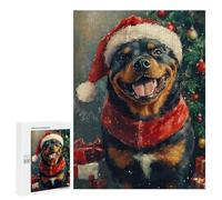 Christmas Rottweiler with Santa Hat -1 Puzzle 1000 Pièces Educa Jouet en Bois Cadeau Unique Décoration Intérieure Jeu Éducatif Challenge Toy Adultes Et Enfants À Partir De 14 Ans 500 PCS