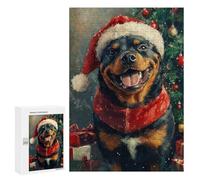 Christmas Rottweiler with Santa Hat Puzzle 1000 Pièces Educa Jouet en Bois Cadeau Unique Décoration Intérieure Jeu Éducatif Challenge Toy Adultes Et Enfants À Partir De 14 Ans 300 PCS