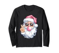 Christmas Santa Blowing Bubble Gum Shirt Peace Sign Père Noël Manche Longue