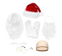 Christmas Santa Claus Costume Accessories Set, 45cm White Wig, 40cm Beard, Glasses, Hat, Gloves for Cosplay, High Temperature Silk and Fabric Material