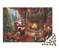 Christmas Santa Scene Colourful Santa by Fireplace 1000 Pcs Jigsaw for Adults & Kids Unique Challenging Fun Activity 38x26cm/1000pcs