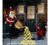 Christmas Santa Solar Kettle Lights Garden Lawn Decorative Lights, Solar Christmas Light Outdoor Decorations, Hanging Santa Kettle Ground Lamp for Pathway, Patio, Lawn & Yard Décor Gift