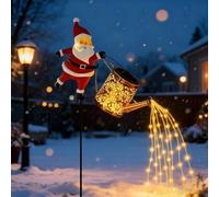 Christmas Santa Solar Kettle Lights Garden Lawn Decorative Lights, Waterproof Metal Garden Decor with LED Light - Hanging Solar Kettle, for Backyard,Lawn,Patio (Warm White)