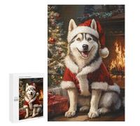 Christmas Siberian Husky Portrait Puzzle 1000 Pièces Educa Jouet en Bois Cadeau Unique Décoration Intérieure Jeu Éducatif Challenge Toy Adultes Et Enfants À Partir De 14 Ans 1000 PCS