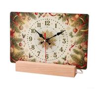 Christmas Silent Table Clock With Night Light Wooden Acrylic | Quiet Sweep Movement, Soft Built-in Night Light, Festive Holiday Decor, Wood And Acrylic Build, USB Charged, 20x4x14.5cm