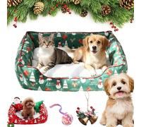 Christmas Sleigh Dog Bed, Christmas Pet Sleigh Beds, Funny Santa Sleigh Dog Warm Beds, Holiday Plush Pet Bed Warm Washable Soft Cat Sofa For Winter Indoor Outdoor (C-Green, L)