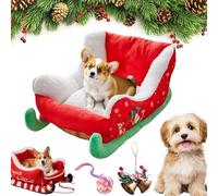 Christmas Sleigh Dog Bed, Christmas Pet Sleigh Beds, Funny Santa Sleigh Dog Warm Beds, Holiday Plush Pet Bed Warm Washable Soft Cat Sofa For Winter Indoor Outdoor (A,L)