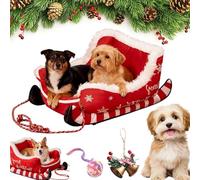 Christmas Sleigh Dog Bed, Christmas Pet Sleigh Beds, Funny Santa Sleigh Dog Warm Beds, Holiday Plush Pet Bed Warm Washable Soft Cat Sofa For Winter Indoor Outdoor (B-Red, S)