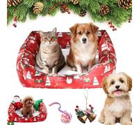 Christmas Sleigh Dog Bed, Christmas Pet Sleigh Beds, Funny Santa Sleigh Dog Warm Beds, Holiday Plush Pet Bed Warm Washable Soft Cat Sofa For Winter Indoor Outdoor (C-Red, L)