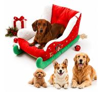 Christmas Sleigh Dog Bed,S/M/L Washable Holiday Plush Pet Bed，63×45×33cm