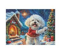 Christmas Snow Scene Cute Bichon Frisé 1000 Pièces Puzzle Collectionneur en Carton Rigide sans Déformation Créatures célestes splendides Très Difficile Motif Complexe Décoration Murale Qualité