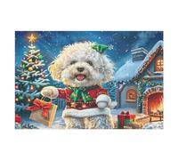 Christmas Snow Scene Cute Bichon Frisé 1000 Pièces Puzzle Débutant en Carton Anti Déchirure poupée Animal de Compagnie Facile Apprentissage Anti Stress Passe Temps Cadeau Fête des Mères Petit Prix 10