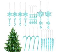 Christmas Snowflake Icicle Ornaments - 20 Clear Hanging Snowflake Pendants, Shimmering Acrylic Crystal Drops, Elegant Frosted Design for Tree Window Door Fireplace, Festive Décor, Transparent Set