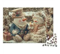 Christmas Snowman Couple Colourful Two Snowmen Couple 1000 Pcs Adult Jigsaws Classic Educational Games Brain Development 70x50cm/1000pcs