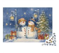 Christmas Snowman Couple Puzzle 1000 Pièces Educa Jouet en Bois Cadeau Unique Décoration Intérieure Jeu Éducatif Challenge Toy Adultes & Enfants des 14 Ans 70x50cm/1000pcs