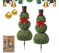 Christmas Snowman Topiary Trees,30inch Artificial Snowman Shaped Topiaries with Red Bow Santa Hat,Indoor Outdoor Plants Christmas Decorations for Home Porch Yard (2, 30in)