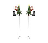 Christmas Solar Stake Light, 2 Pieces Tree Santa with Lantern Lighting Desi