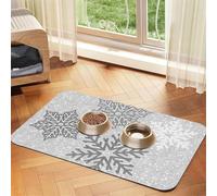 Christmas Sparkling Silver Gray and White Snowflakes,Waterproof Pet Feeding Mat,PU Leather Placemats for Cat Dog Water Bowl,Food Mats,40x60cm